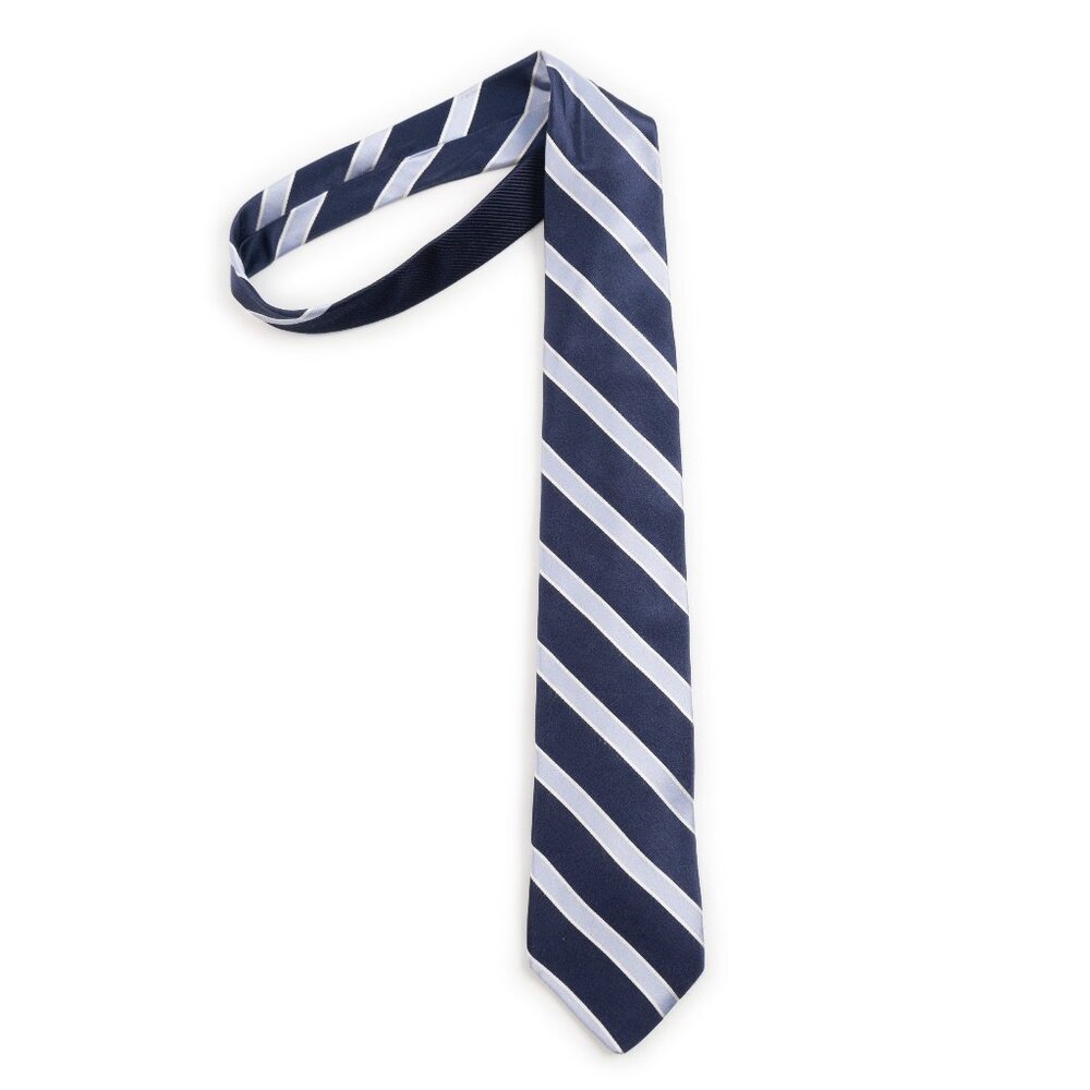 TOMMY HILFIGER navy light blue diagonal stripe two-tone 100% silk neck tie